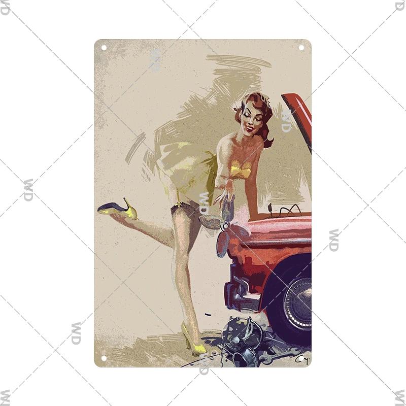 Retro Pin Up Girl Amerikanischer Stil Blechschild Metall Vintage Plakette Wandschilder Metallposter Platte Garage Schlafzimmer Man Cave Geschenk Dekor