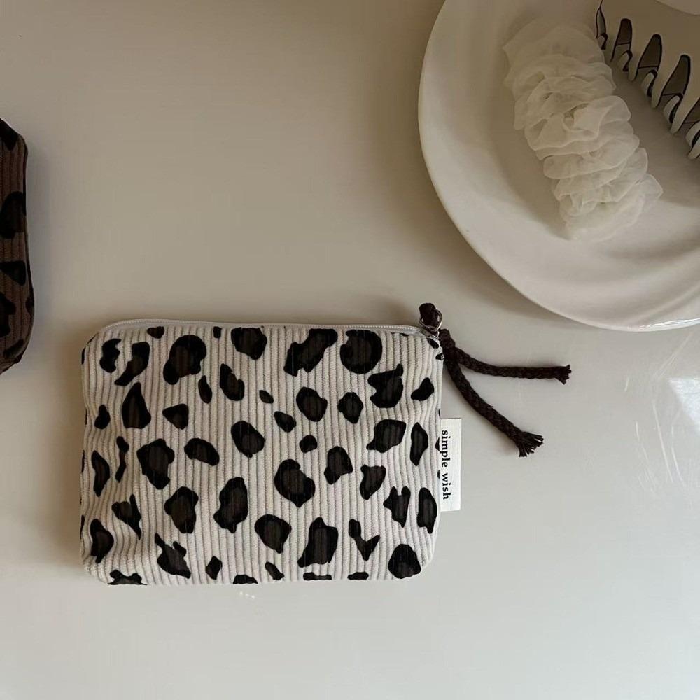 

Portable Zipper Mini Corduroy Bag Leopard Print multi-purpose Coin Bag Travel Storage Pouch Key белый