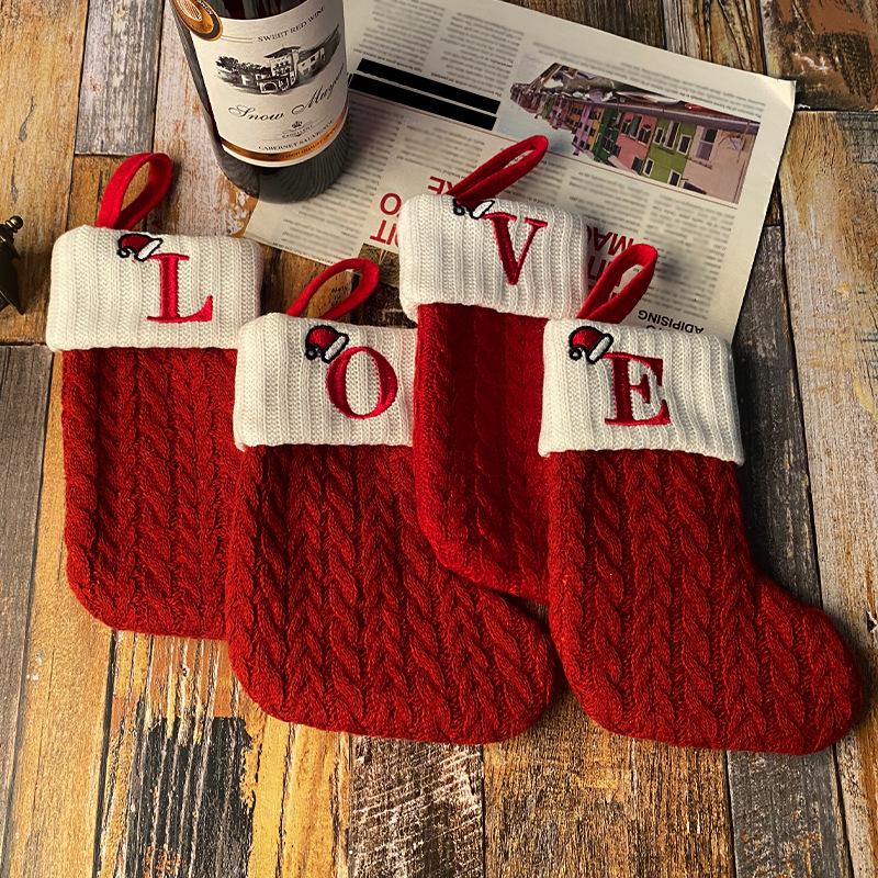 Classic Red Letter Christmas Socks, Hong Kong Love Knitted Holiday Decor