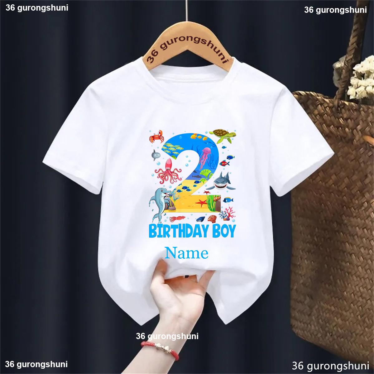 Funny Sea Turtle Blue Whale Ocean Prints Tees 2nd Birthday Party TShirt Customized Name Ocean Birthday BoysGirls TShirt Top 100