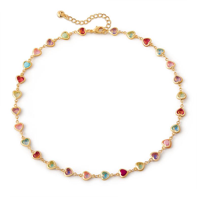 Colorful Heart Dopamine Color Clash Sweet Clavicle Chain Vacation Style Necklace