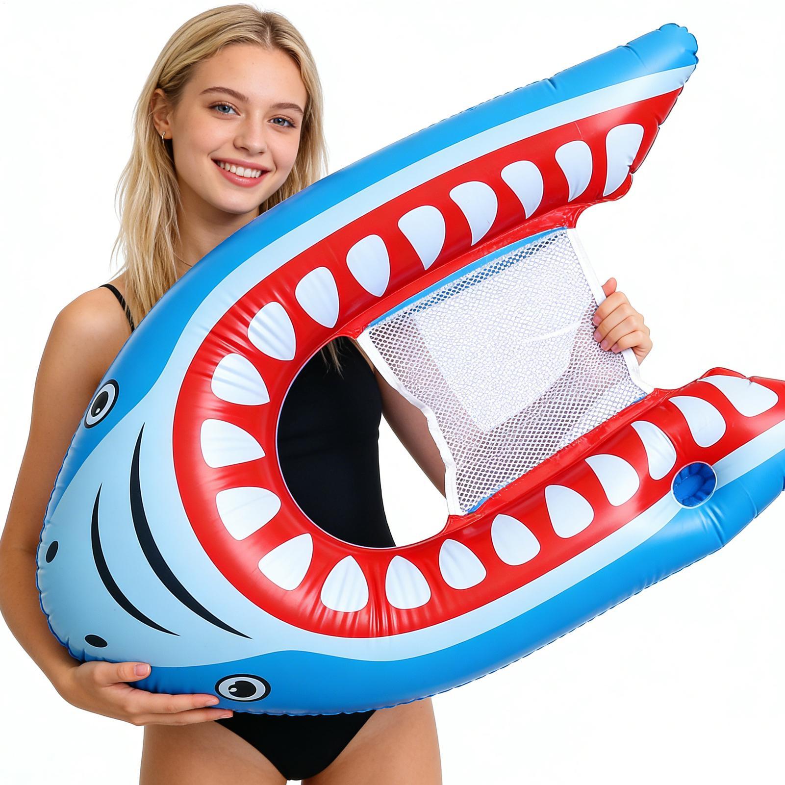 Shark Pool Float Chair with Cup Holder for Adults Inflatable Pool Float Lounge with Handles , Inflatable Float for Swimming Pool CN