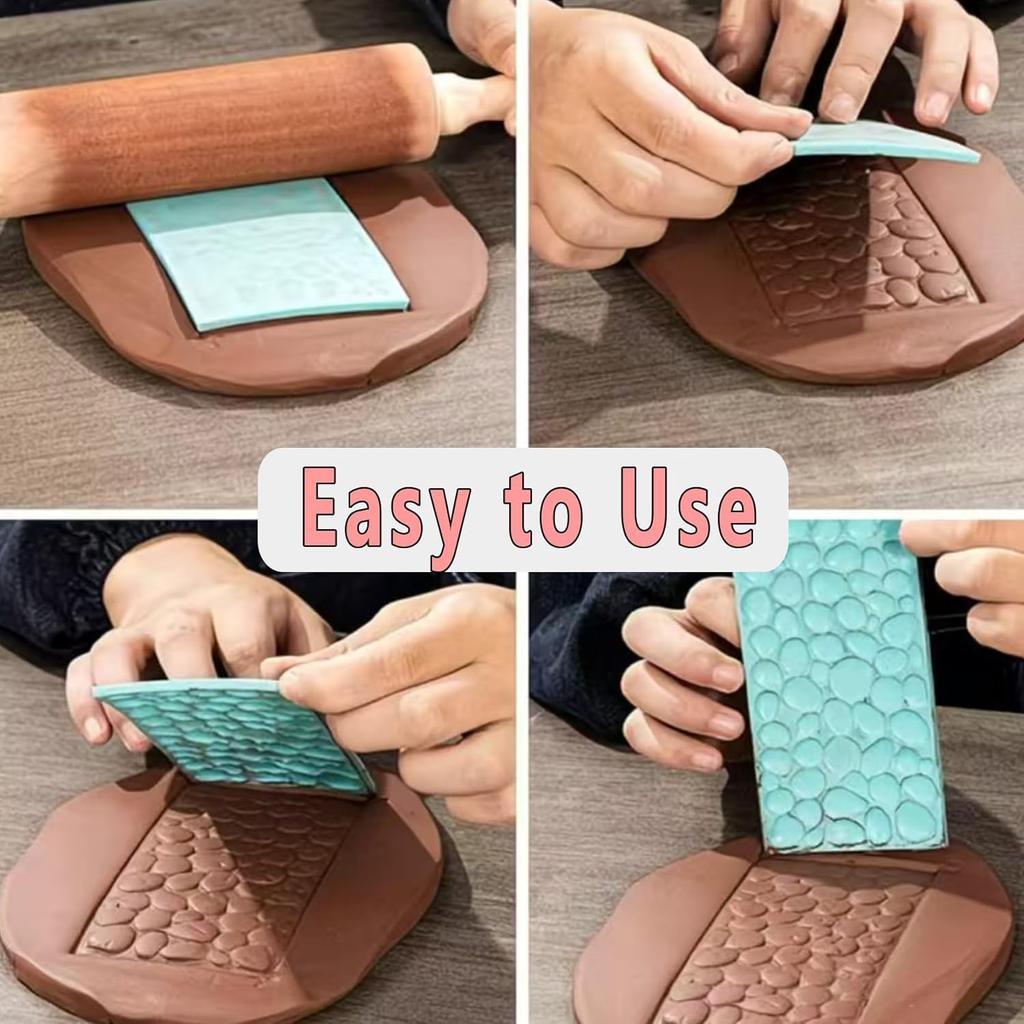 6 Pack Fondant Impression Mat Set Cake Decor Mold Set-Embossed Tree Bark/Flower/Cobblestone Texture Design Sugarcraft Decor Tool for Chocolate