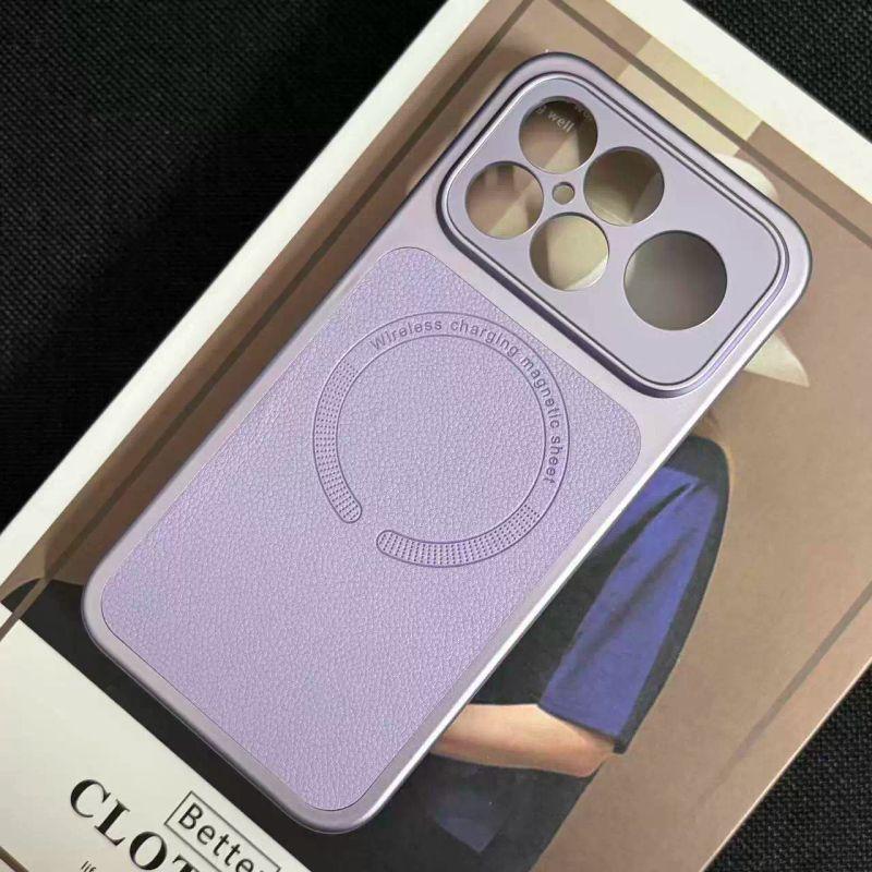 Magnetic Case For Xiaomi POCO F8 Ultra Case Matte PU Leather Pattern Electroplated PC Hard Cover Lightweight Dustproof Bumper