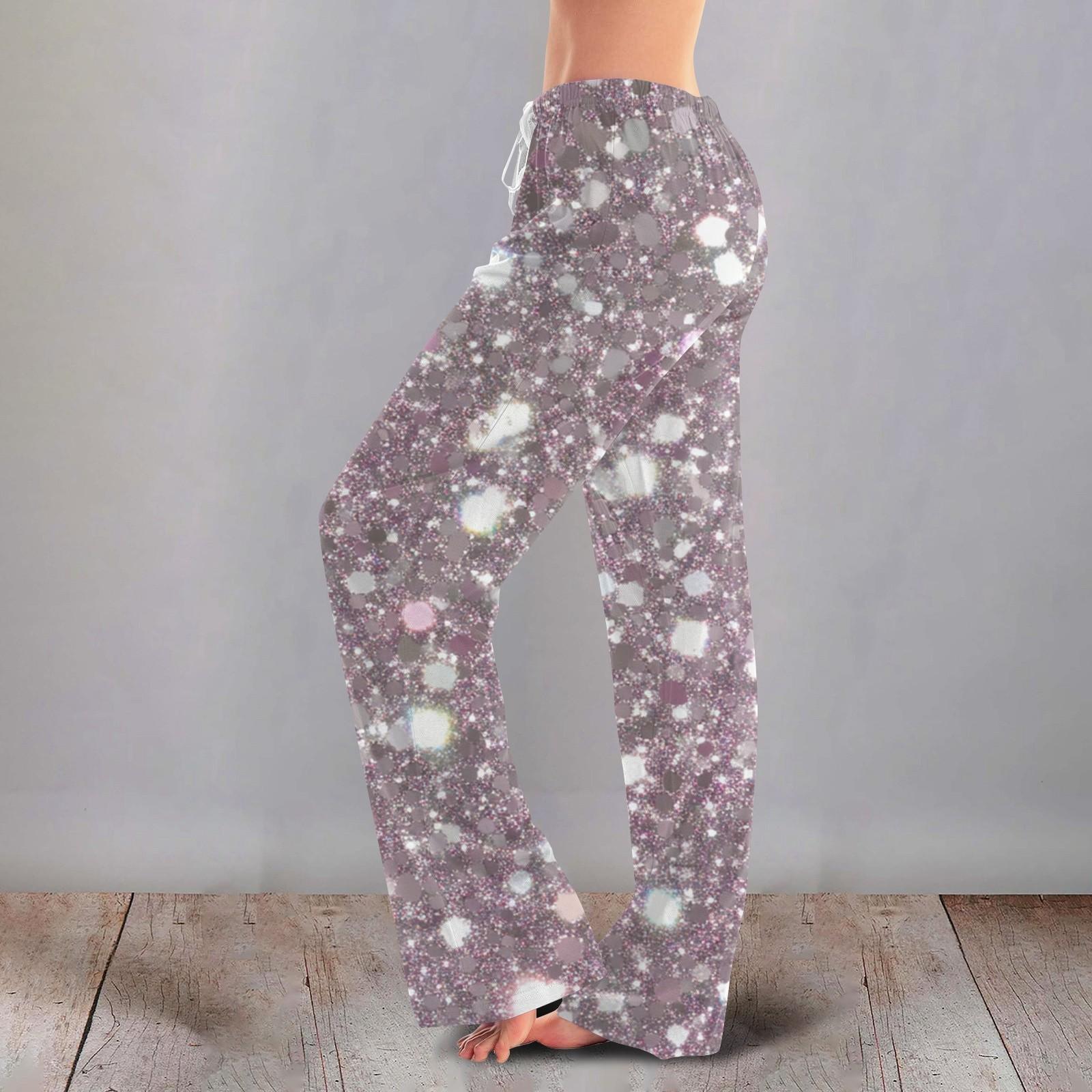 

Женские милые брюки с цветочным принтом на завязках, повседневные пижамные брюки L серебряный