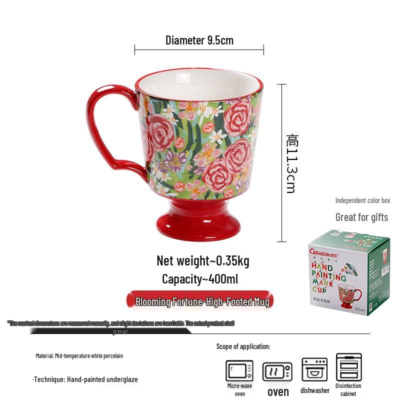 American High-End Hand-Painted Red Rose Ceramic Teapot and Flower Tea Set