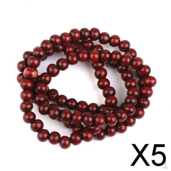 

5xДерево 108 шт. Молитвенные бусины Будда Мала Буддийский Браслет Цепочка Пурпурно-красный