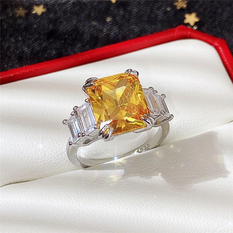Huitan Bright Blue/Yellow Stone Women's Ring Fashion Versatile Female Finger Accessories for Party Luxury Cubic Zirconia Zircon
