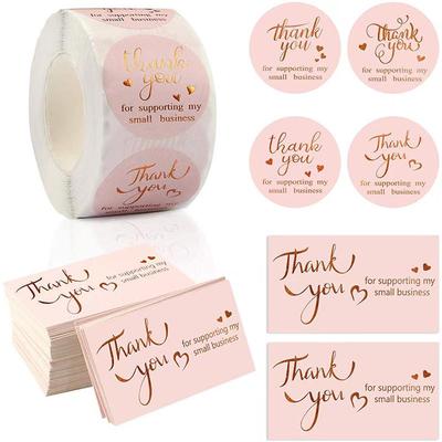 Pink Thank You Sticker Card Set: English Self-Adhesive Business Labels for Sealing & Decoration