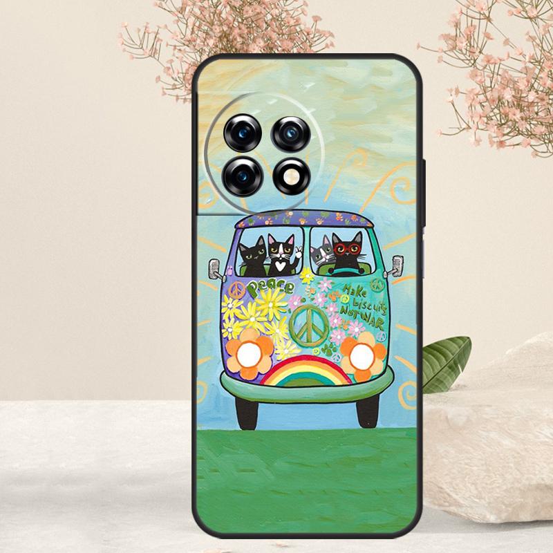 

Hippy Peace Bus Cat Case For OnePlus 15R 13R 13T 15 13 12 12R 11 10T 8 9 10 Pro Nord 5 CE 4 3 Lite N20 N30 Cover OnePlus Nord CE4Lite