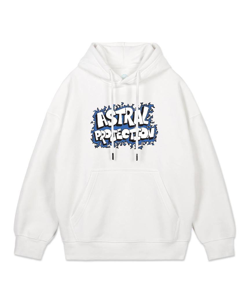 Graffiti Logo Oversized Wide Shoulder Hoodie_White