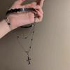 Women's Y2K Black Cross Long Layered Clavicle Choker Necklace