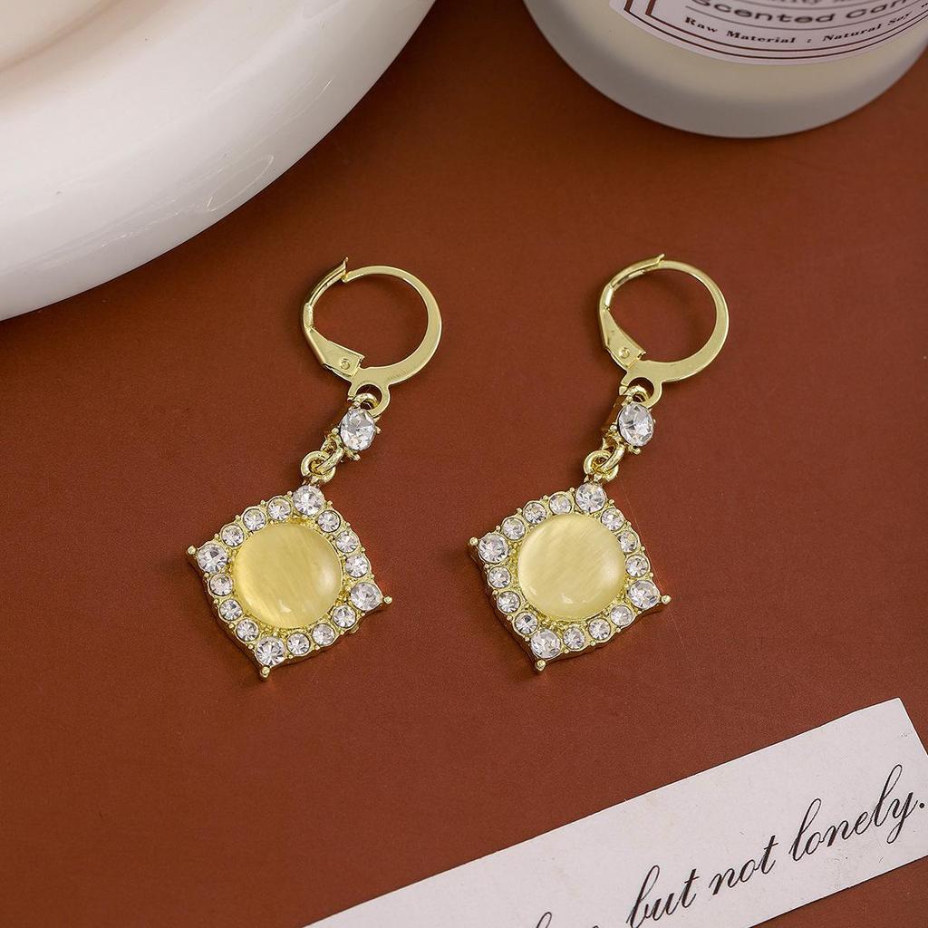 Geometric Tulip Cat's Eye Stone Earrings with 925 Silver Needle