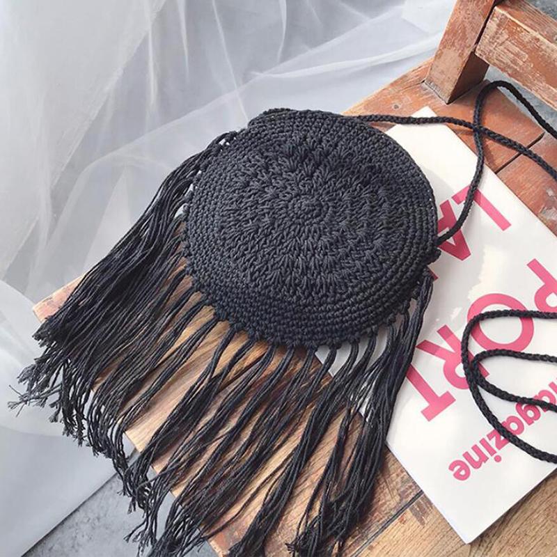 

Богемные женские соломенные сумки с кисточками, женские сумки через плечо, летние дорожные пляжные сумки 19*3*19cm чёрный