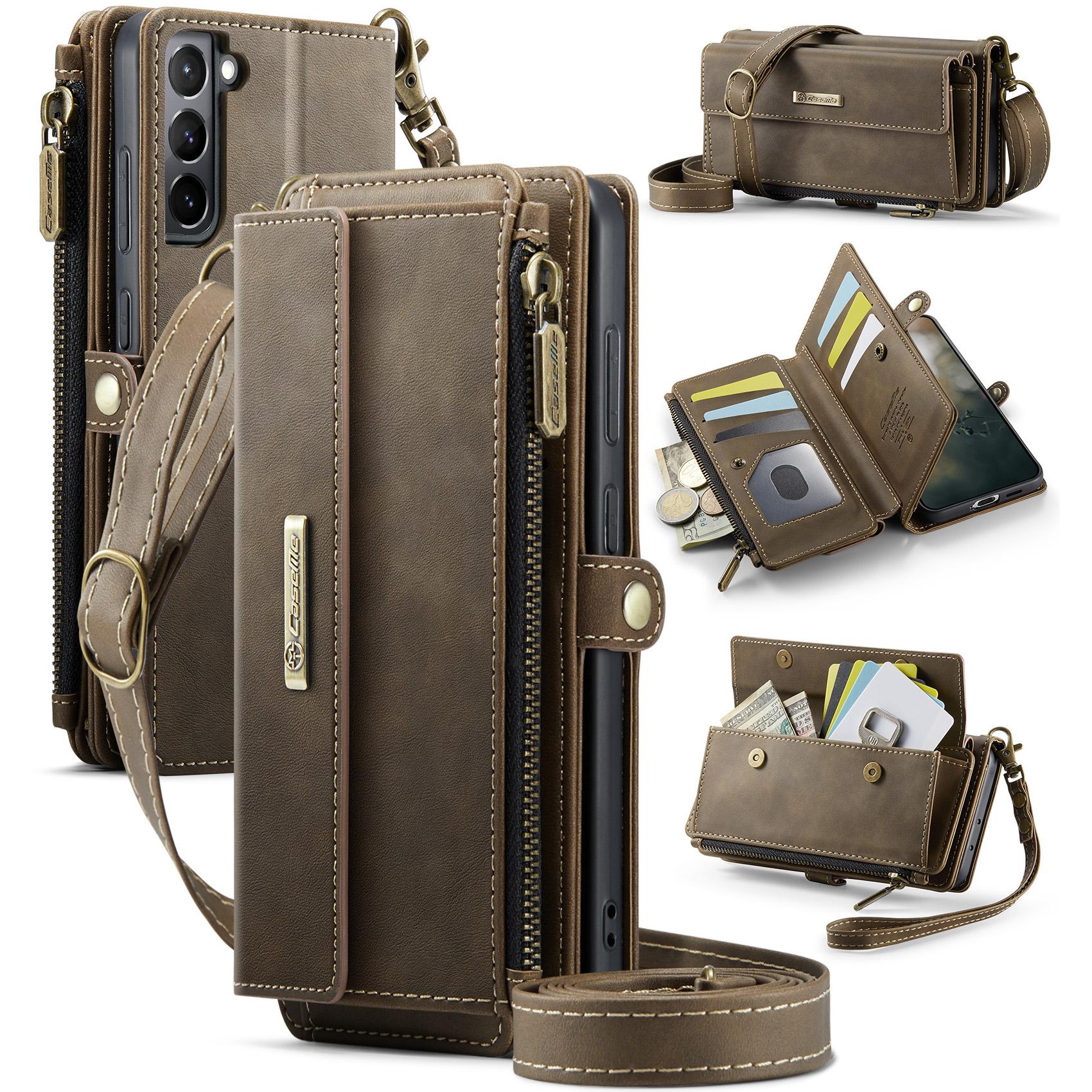 

For Samsung Galaxy S21 4G/Galaxy S21 5G Case CASEME C39 RFID Blocking Zipper Wallet Stand Leather Cover with Strap C