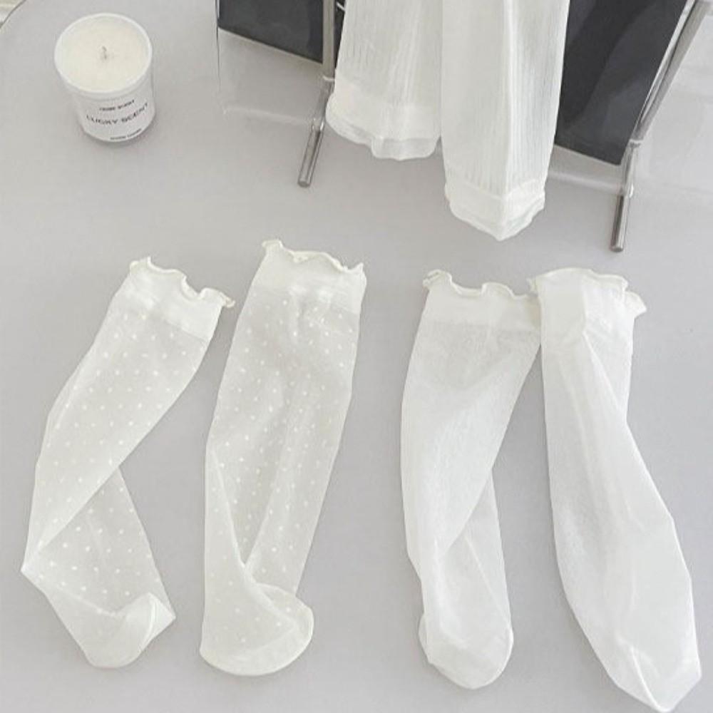 Breathable Mesh Thin Socks Ruffled Edge Ultra-Thin Socks Sweet Lace Transparent Socks Women