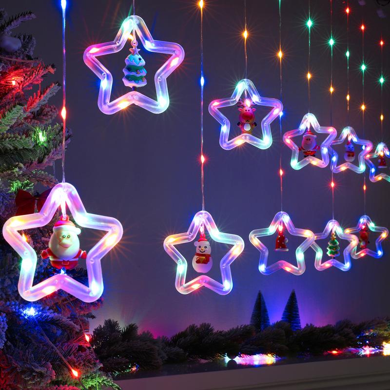 Christmas LED String Lights Star Circle Garland Fairy Lamp USB 3M Curtain Lights Christmas Decor for Bedroom Window Balcony