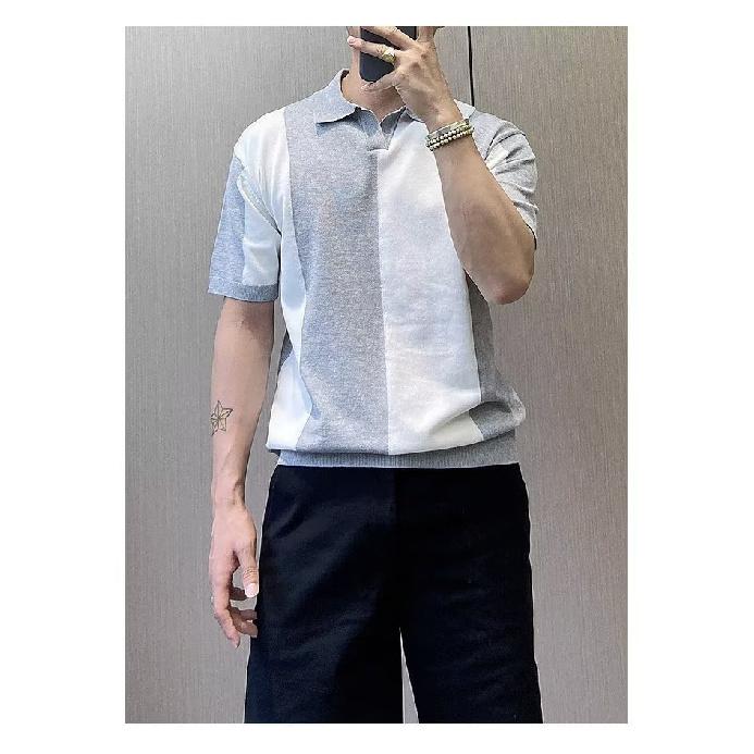 

Мужская футболка с коротким рукавом из ледяного шелка в корейском стиле, трендовая, новая летняя, с цветными блоками, с изюминкой, облегающая, вязаная, с круглым вырезом, короткая футболка для мужчин 3XL серый