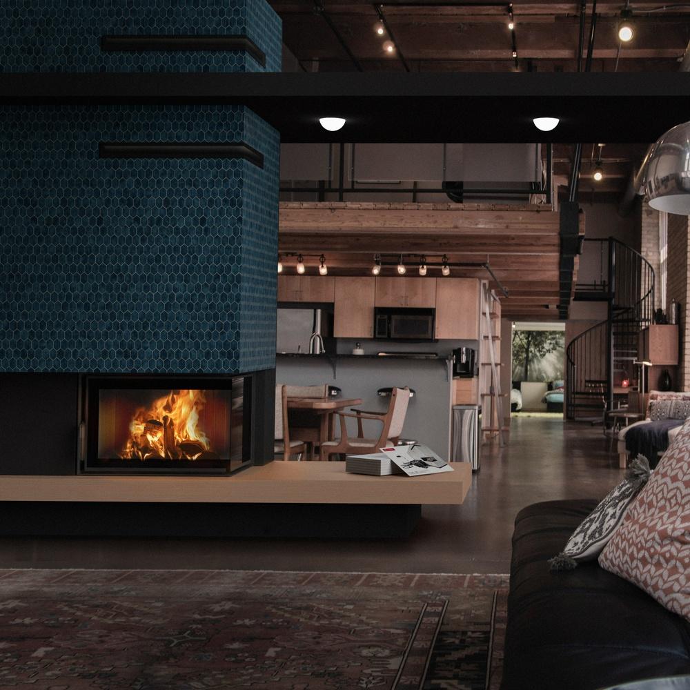 KRATKI MBM Right 10kW Corner Air Fireplace Insert with Heat Recovery SET