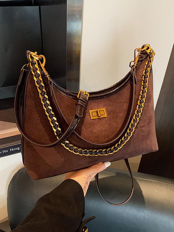 2025 Suede Retro Velvet Women's Crossbody Shoulder Bucket Bag - Large Capacity, Chain Strap, Autumn/Winter Collection