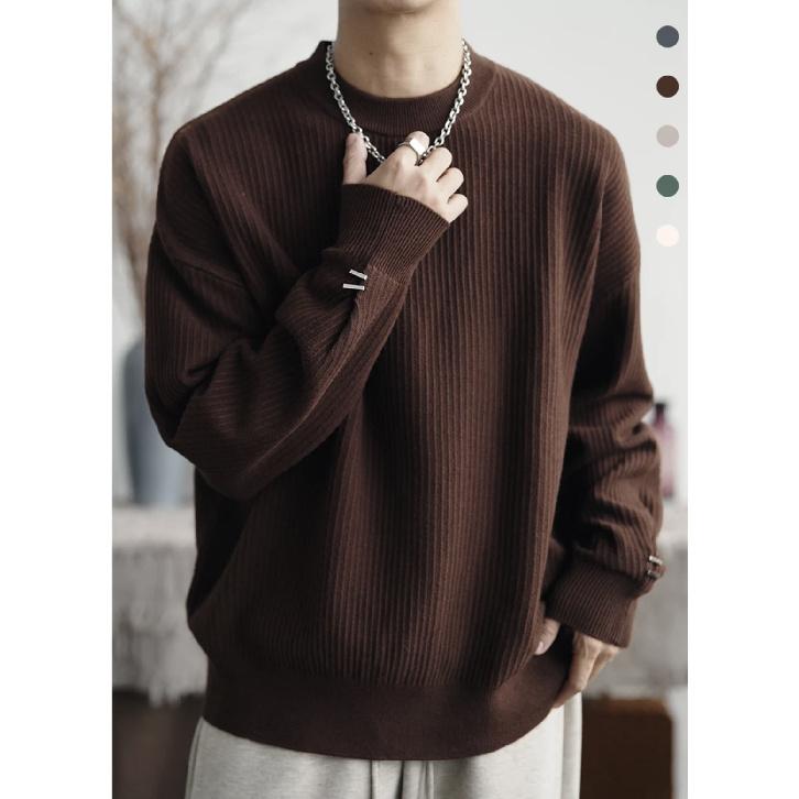 

Шерстяной свитер с длинным рукавом в гонконгском стиле для мужчин и женщин, свободный покрой, повседневный свитер с круглым вырезом, мужской хлопковый трикотаж 3XL кофейный