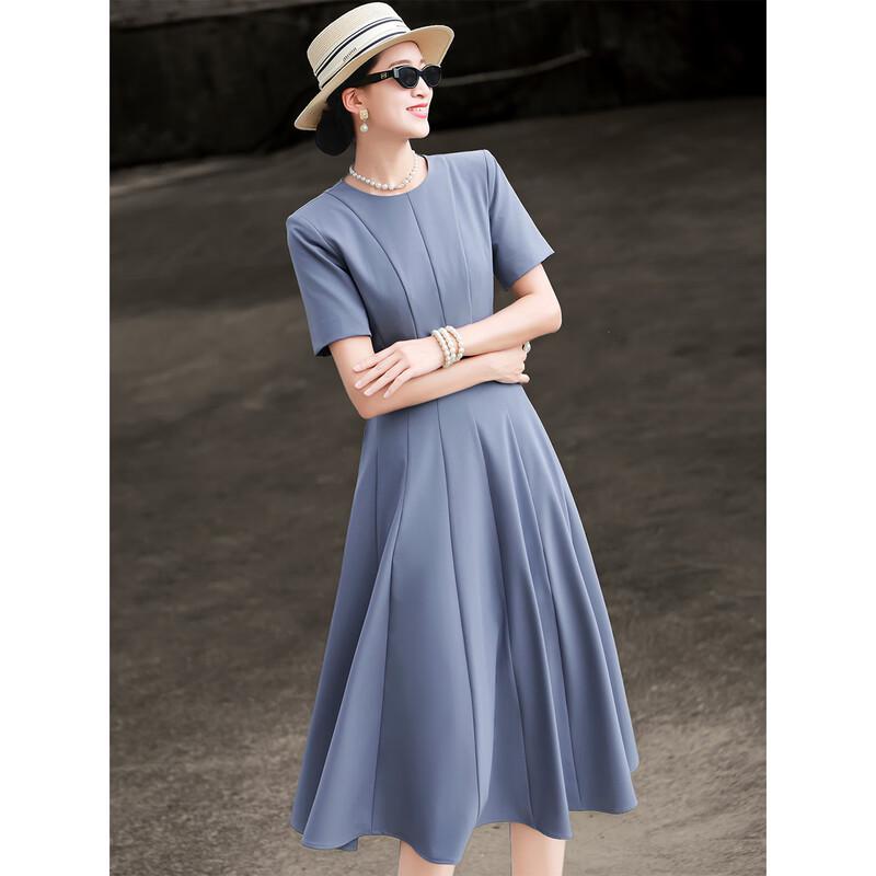 Lanseer Women s Elegant Round Neck A-Line Midi Dress XL