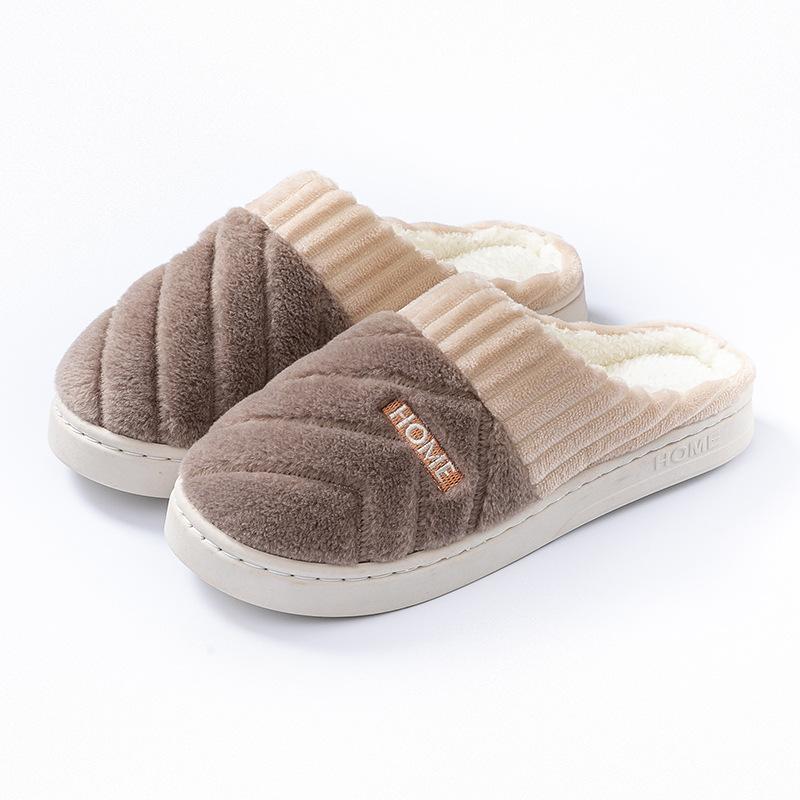 Fashion home cotton slippers women's autumn and winter new non-slip velvet warm colored striped cotton slippers