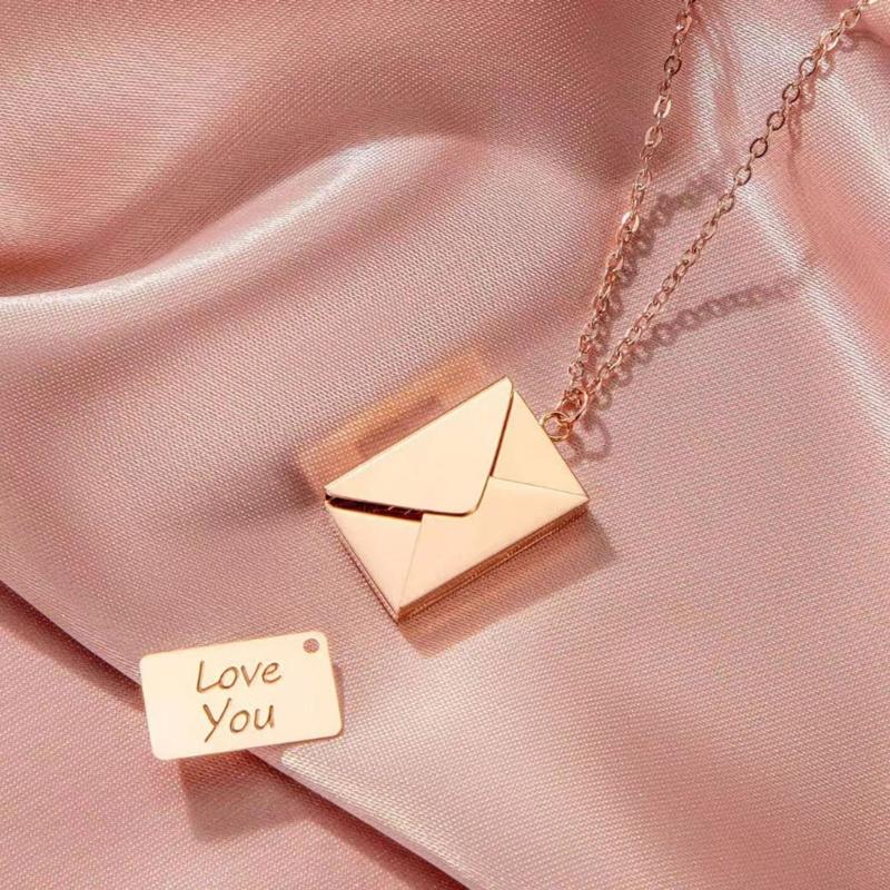 Valentine's Day Love you Secret Hidden Message Pendant Necklace Stainless Steel Can Open Photo Frame Envelope Necklace