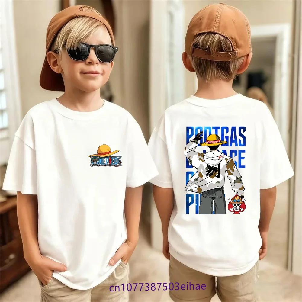 

One Piece Kids T-shirt Monkey D. Luffy Roronoa Zoro Sanji Anime Summer Spring Short Sleeve Parent-Child Outfits for Boys 110