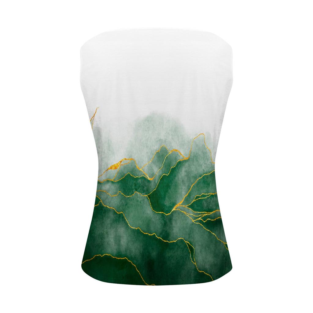 Women's Fashion V-neck Vest Loose Vintage Print Sleeveless Top T-shirt