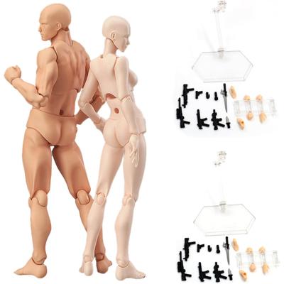 AAGWW 2-Piece Muscle Figure Sketch Figure Articulated Figure with Brackets, Adjustable Posture, Doll Model (Male Doll + Two Skin-Tone Female Dolls)
