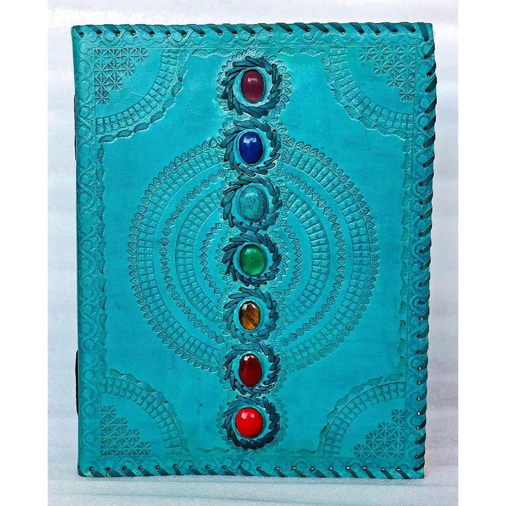 Fat Leather 600 Pages Journal Large  Seven Stone Leather Notebook Journal Blank Handmade Book Sketchbook Everyday Use (Lined Pages, Turquoise)