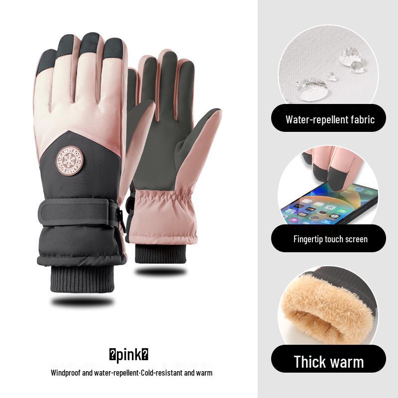 Women's Touchscreen Ski Gloves with Anti-Lost Buckle, Cold-Proof, Fleece-Lined, and Warm for Winter Sports and Cycling