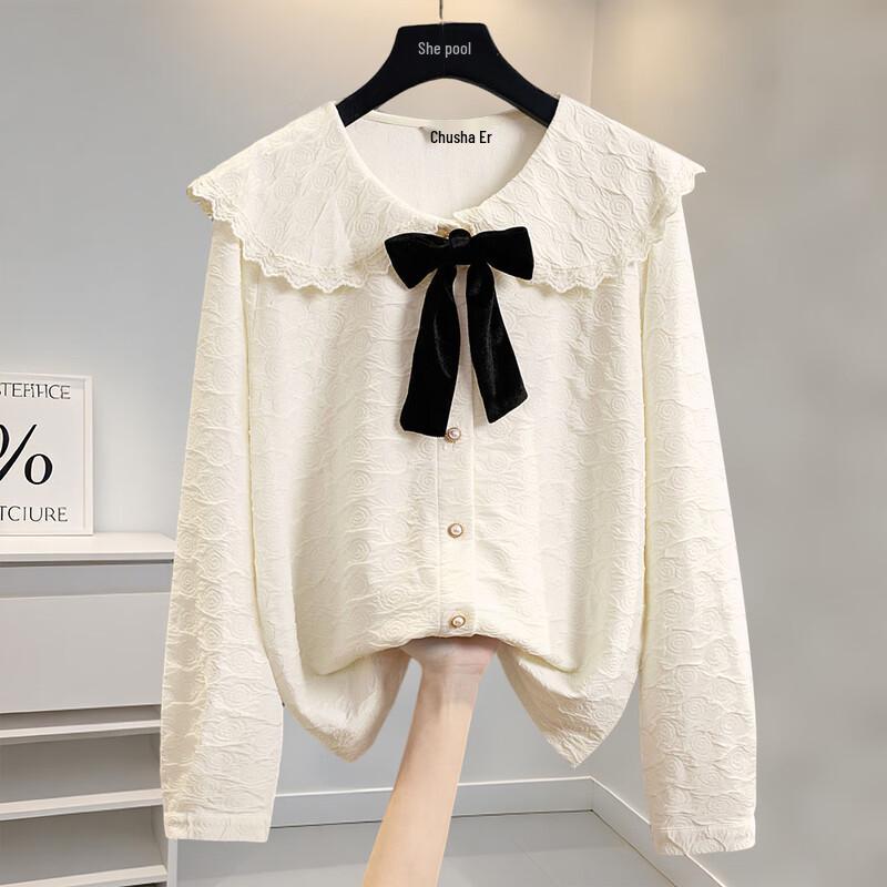 Women s French Bow Doll Collar Long Sleeve Blouse S