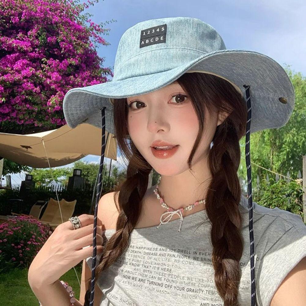 Lightweight Denim Bucket Hat Sunscreen Fisherman Hat Retro Sun Protection Basin Cap  Camping