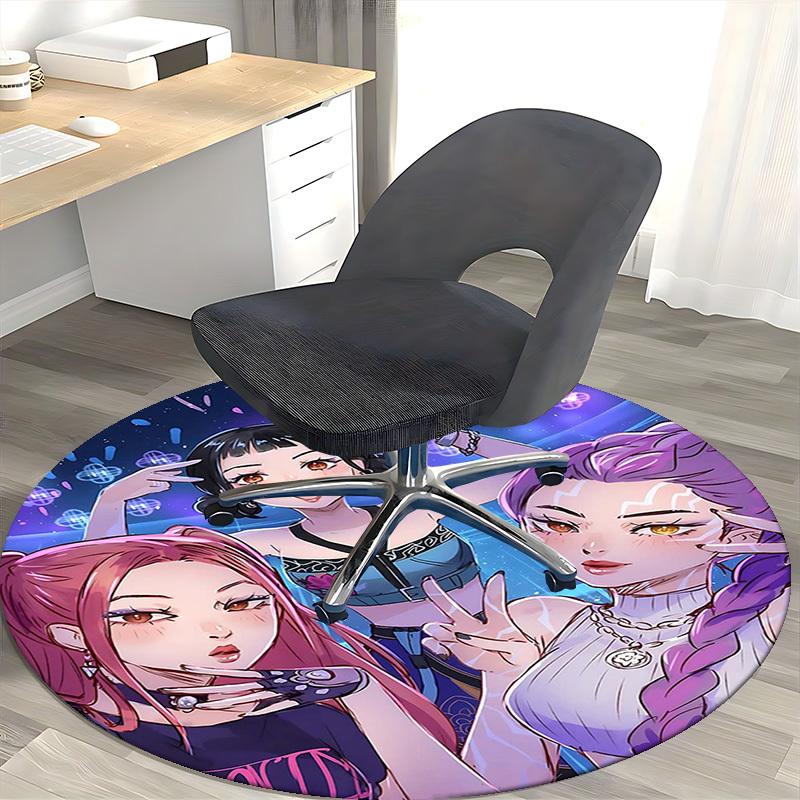 1pc Anime Design Round Carpet - Office Chair Mat, Non-Slip Rug for Home Decor, Living Room, Bedroom, Game Room