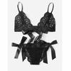 Women Bra Sexy Underpant Scalloped Trim Tie Side Lace Set Lingerie Bow Babydoll