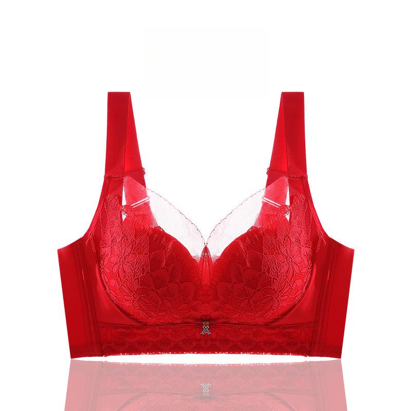 Gather Bra Female Sexy Lace Bra Anti Sagging Side Cinched Accessory Bra No Steel Ring Lace Adjustable Bra