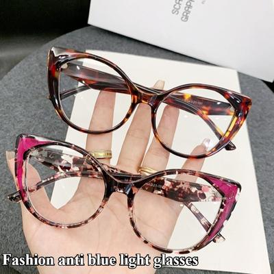 New Fashionable Anti Blue Light Glasses, Ultra Light Cat Eye Color Blocked Flat Lenses, Versatile and High-end for Women