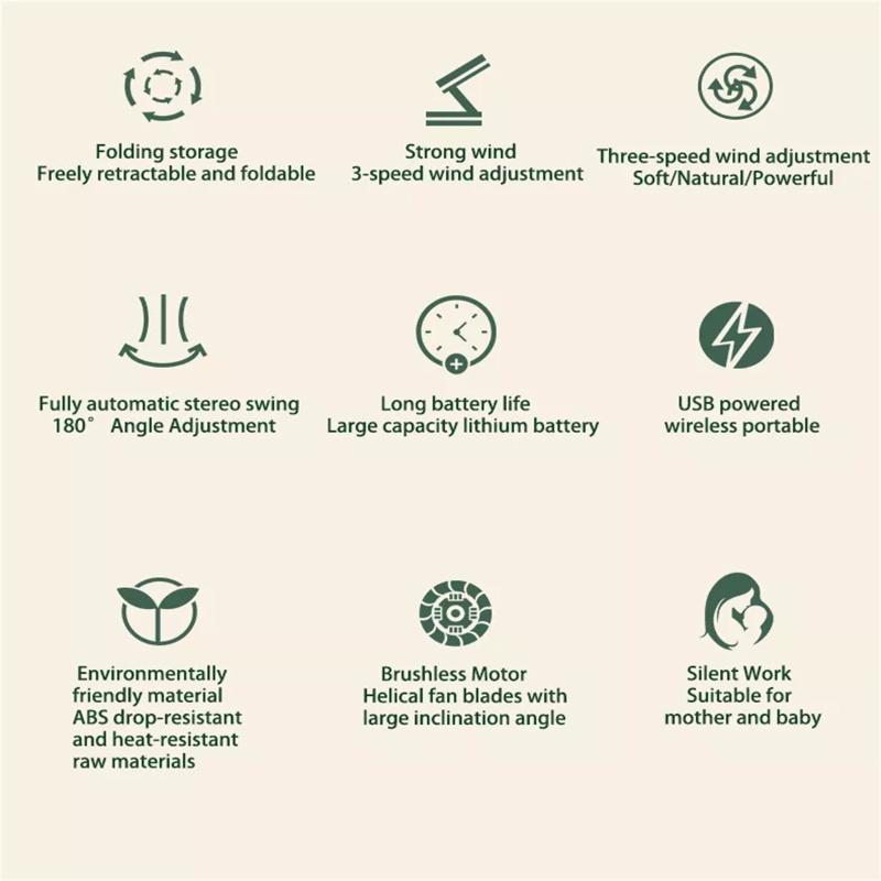 Handheld Mini Fan Usb Charging 3-speed Adjustable Telescopic Folding 2000mah Large Capacity Battery