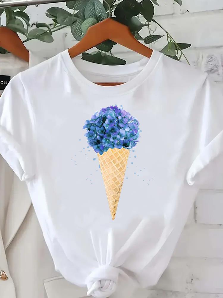 (Asian Size) Flower Letter Trend Women Tee Fashion Lady Clothing Casual T Shirt Female Top Printed Graphic Short Sleeve T-shirts