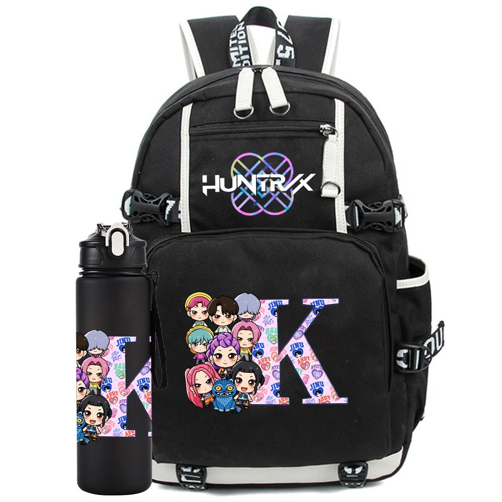2 Stück/Set 26 Englische Buchstaben K-Pop Aufdruck Rucksack mit 750ml Wasserflasche für Teenager Schüler Mädchen Junge Schultasche Kinder Geschenk Große Kapazität Reisetasche