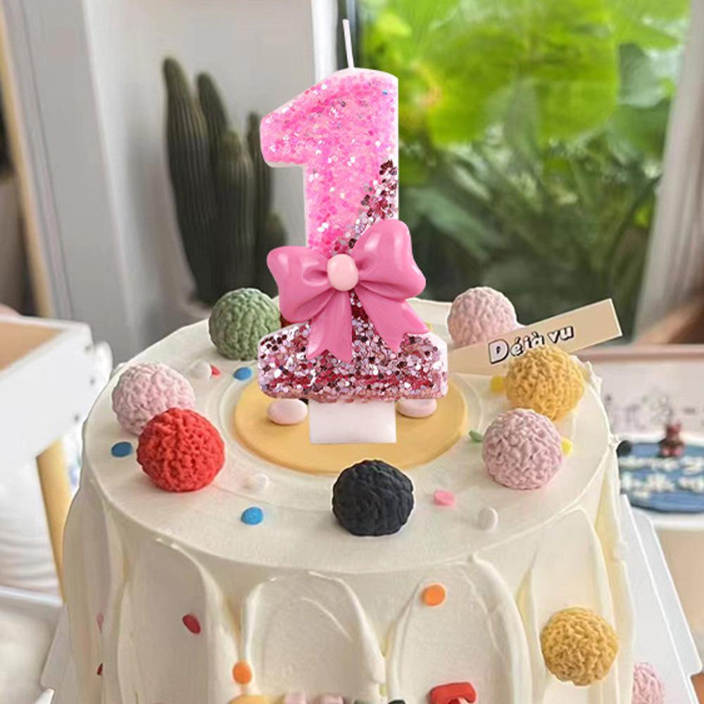 Velas de Aniversário com Laços Rosa e Azul, números 0-9 Decoração de Bolo, Adequado para Aniversário Evento Casamento Decoração Suprimentos