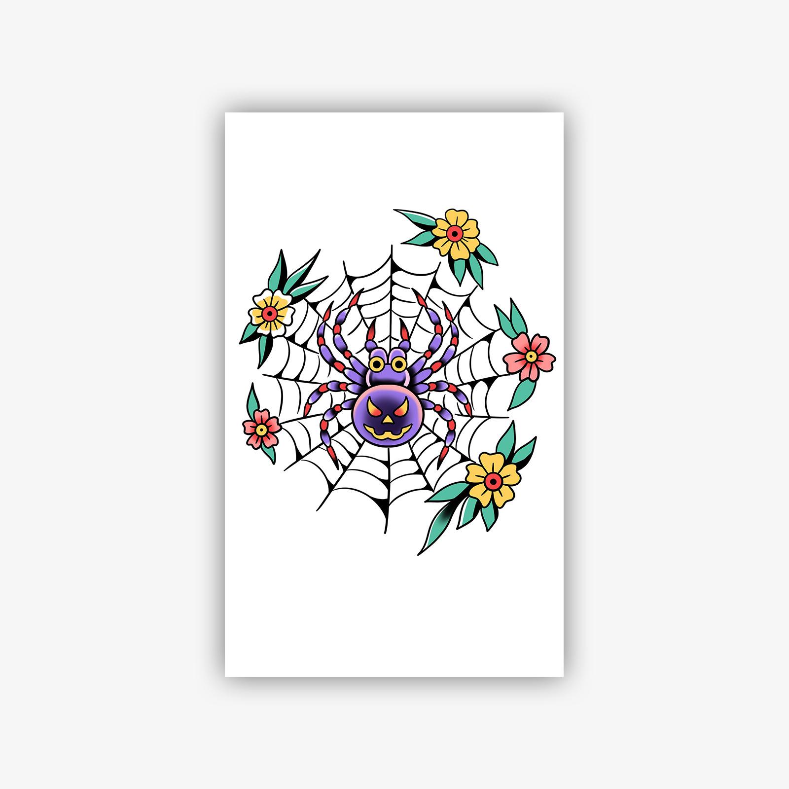 

Sweet Cool Dark Color Cobweb Tattoo Sticker Women Waterproof Long-Lasting Simulation Tattoo Retro Flower Thigh Sticker 11*18CM