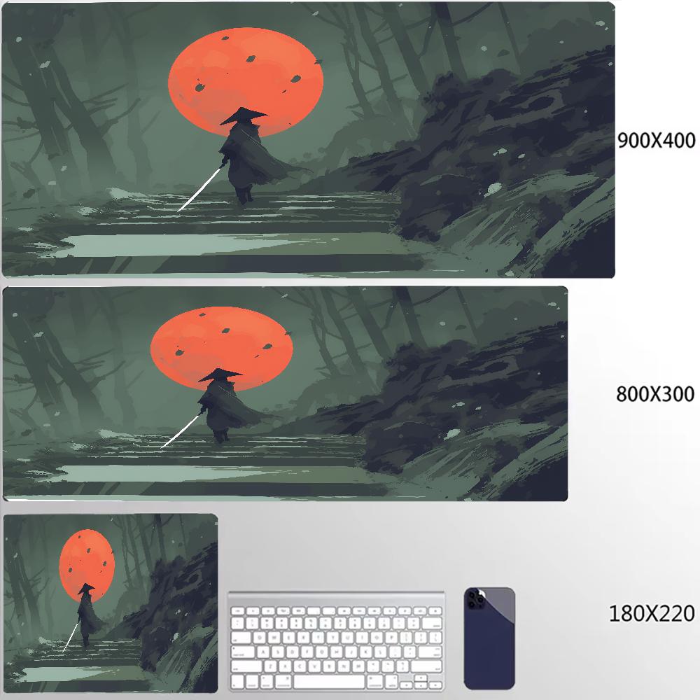 Japanese Samurai Desk Mat XXL Black and White Gaming keyboard mat large Oni Samurai extended deskpad Ghost of Tsushima Mousepad