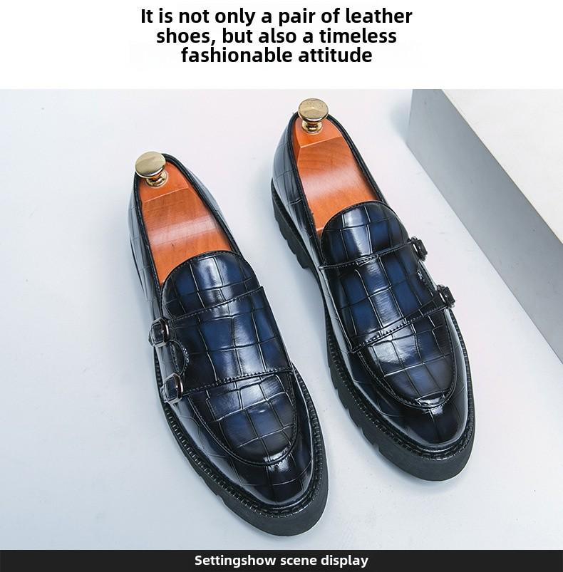 Pánské mokasíny z lakované kůže s dvojitou sponou: Lesklý silný podpatek a podrážka, velká velikost, zvyšující kadeřnické ležérní boty.