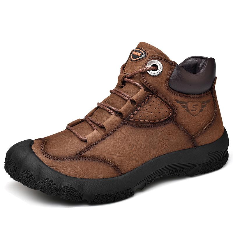 Herbst- und Winter Herrenschuhe Echtes Leder Outdoor Freizeitschuhe Rindsleder Arbeitsschuhe Herren Leder Schuhe mit großer Kappe Sportschuhe Herren