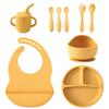 Color Kids 9PCS Baby Feeding Set Silicone Bowl Dishes Plate Waterproof Bib Suction Utensils Sippy Cup BPA Free Toddler Tableware
