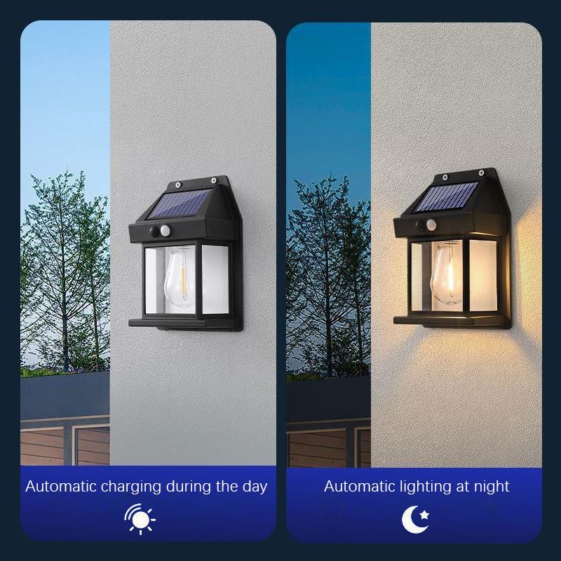 Motion Sensor Retro Tungsten Light Outdoor, LED Wall Lantern, Outdoor Wall Lamp for Garden, Courtyard, Park, Fence