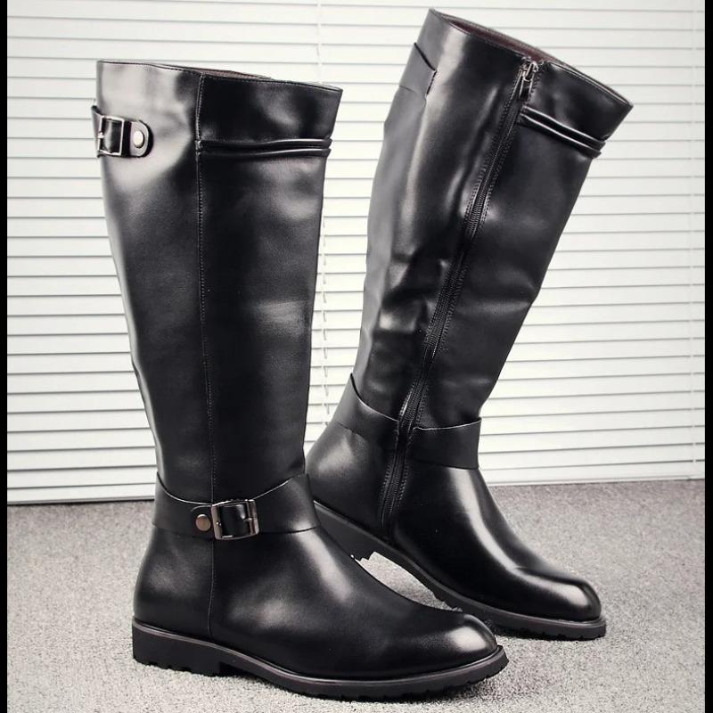 Men's Boots High Quality Leather Knee High Boot Fashion Motorcycle Boots Classic Stage Cosplay Boot Men's Casual Long Tube Boots